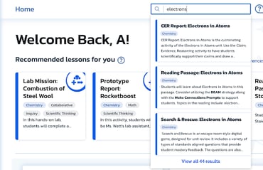 Image of the teacher portal demonstrating the new and improved search functionality