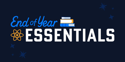 Graphic with the text “End of Year Essentials” featuring a stylized atom icon and a stack of books, set against a dark blue background with scattered star shapes.